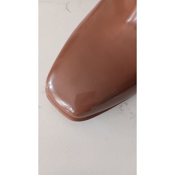 Cognac chunky block heel boots  size 10 square toe zip closure J Lo glam regency - Picture 8 of 10